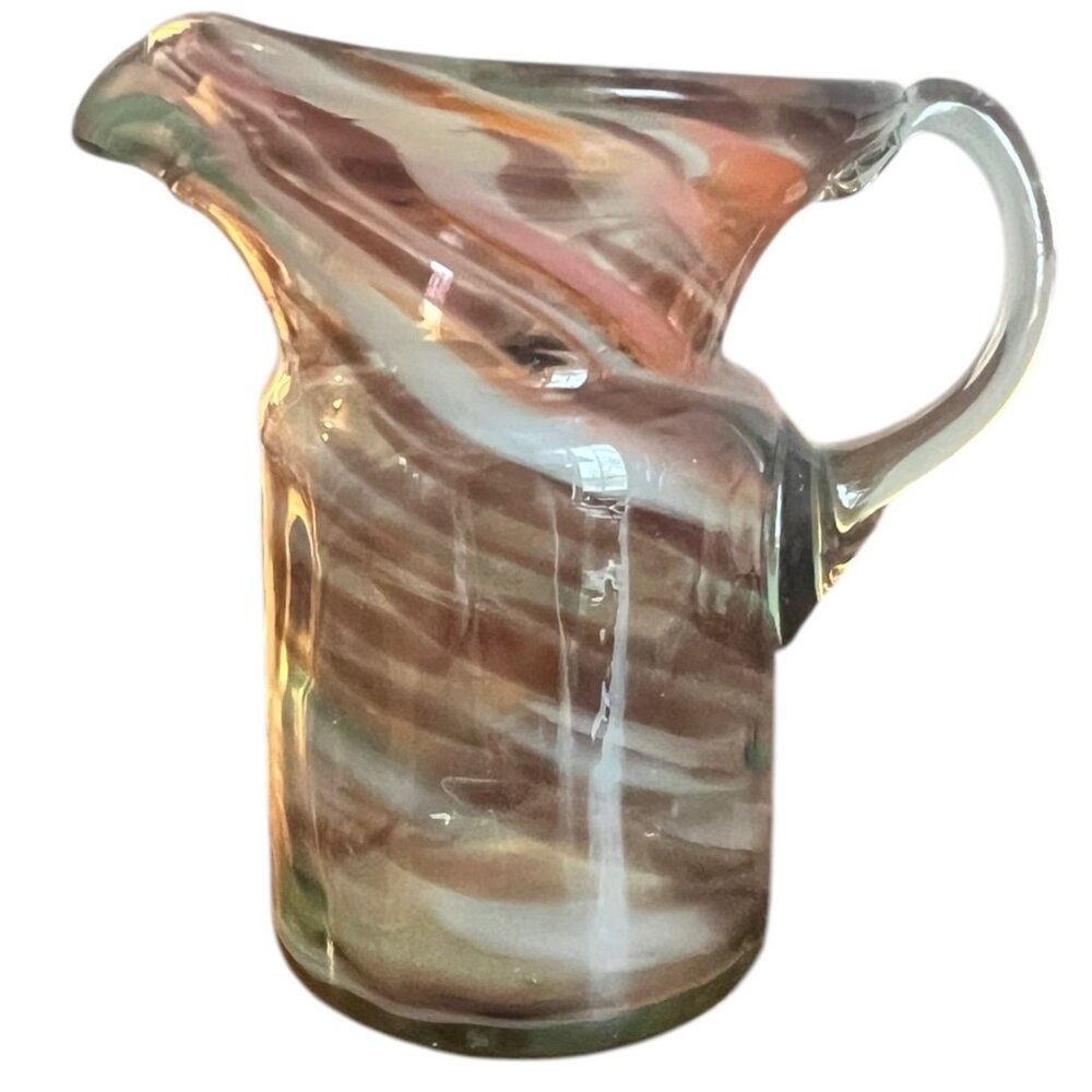 Vintage Handblown Swirl Art Glass Pitcher Vase 4.25" Tall Multicolor Decorative